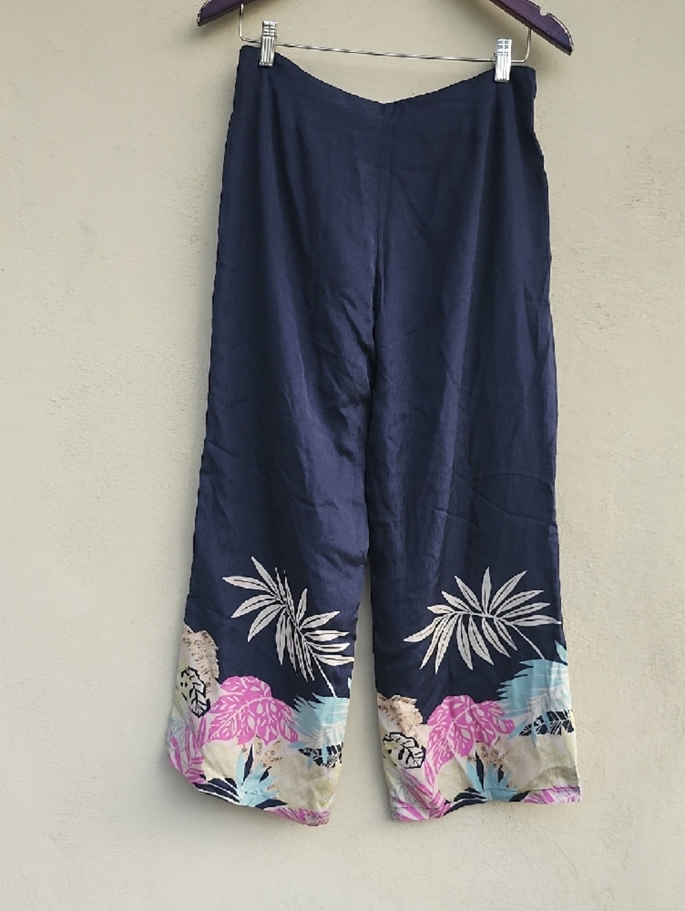 Tori Richard Vtg Honolulu 100% Silk Blue Label Pants With Floral Style Wide leg